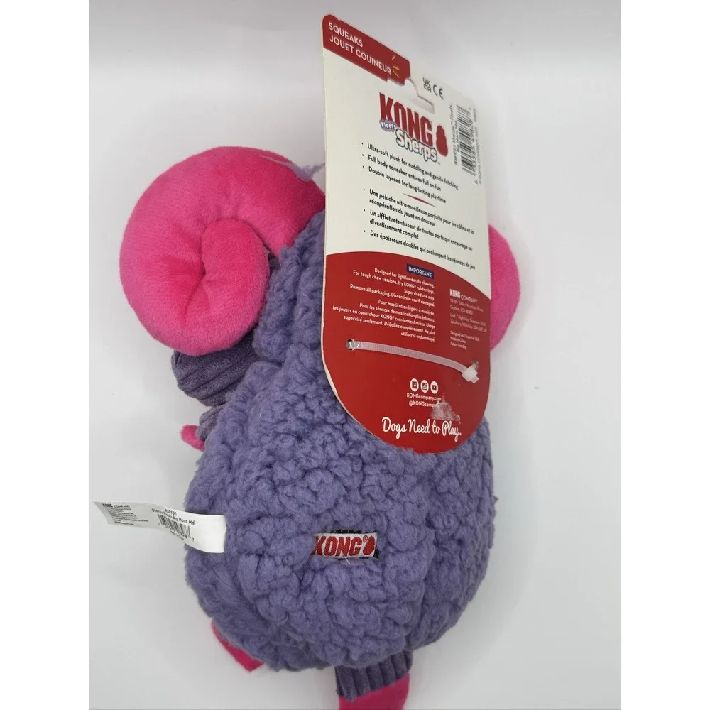 KONG Floofs Sherps Dog Toy Big Horn Squeaky Plush Medium Purple Pink RSPF21